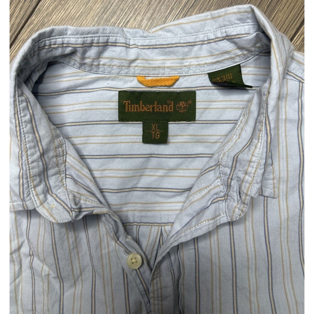 Timberland Men's Size XL Button Down Blue Striped Short Sleeve Shirt